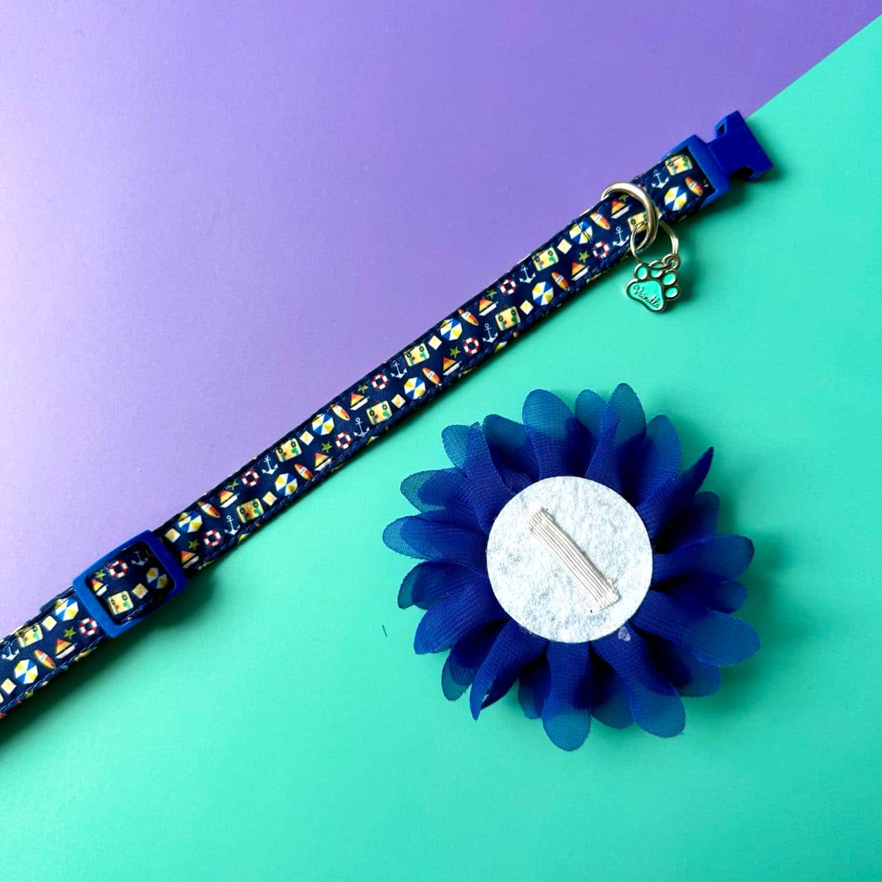 Collar para perros con flor seda azul - Playa