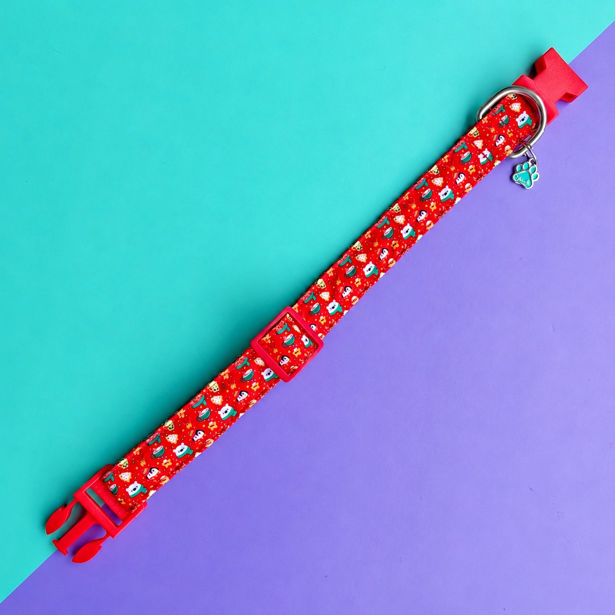 Collar para perros de Navidad Magia Polar Roja con herrajes en acero