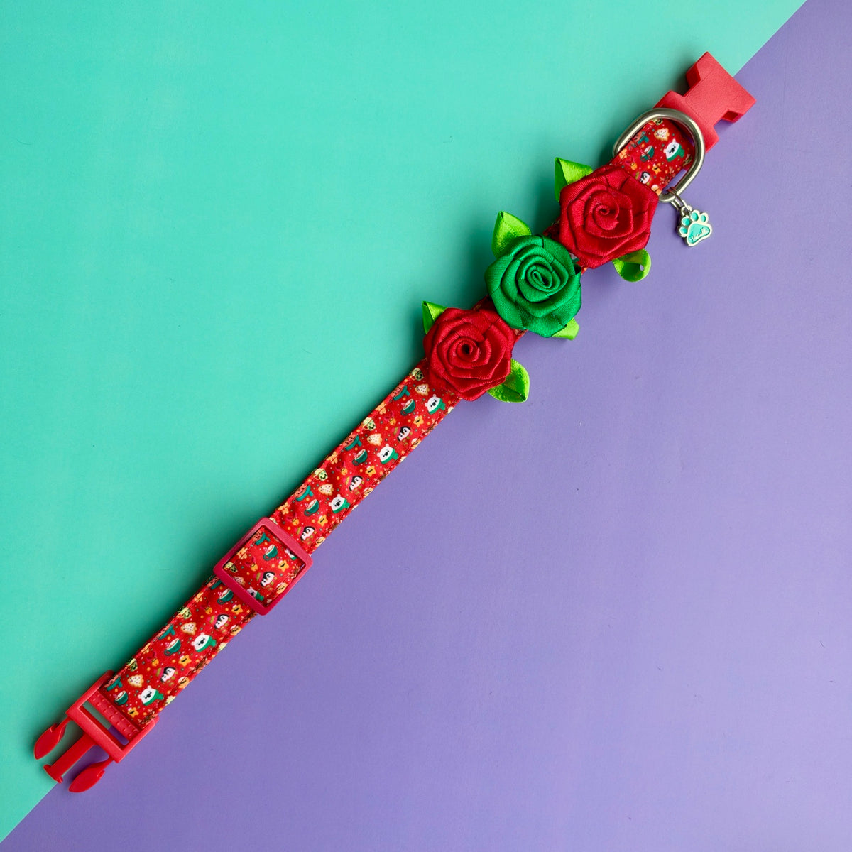 Collar para perro con rosas de Navidad Magia Polar Roja