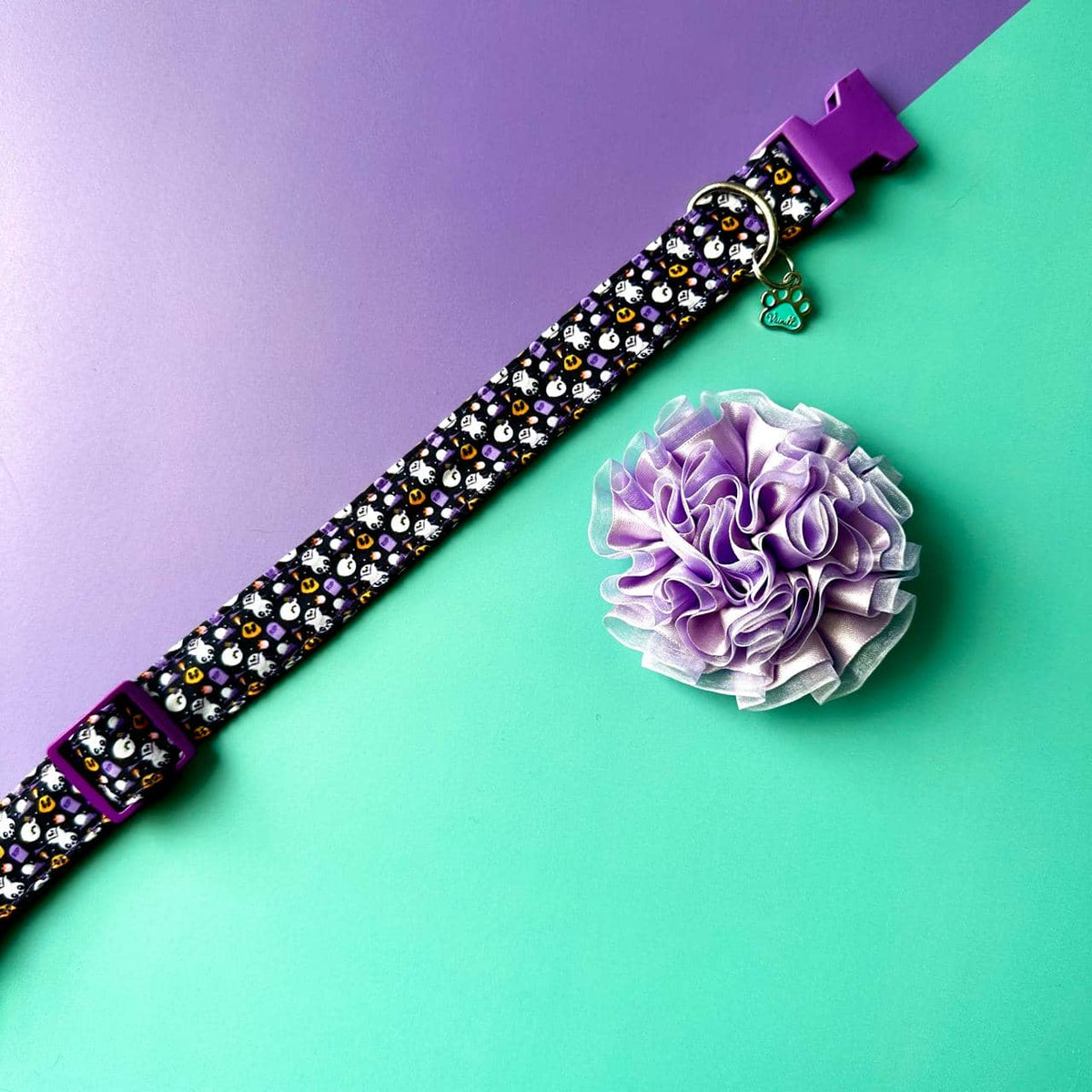 Collar para perros fantasmas con flor tul lila