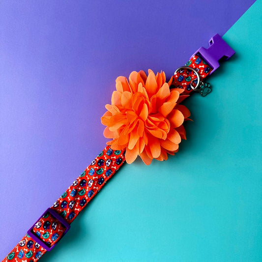 Collar para perros con flor seda Halloween gatuno
