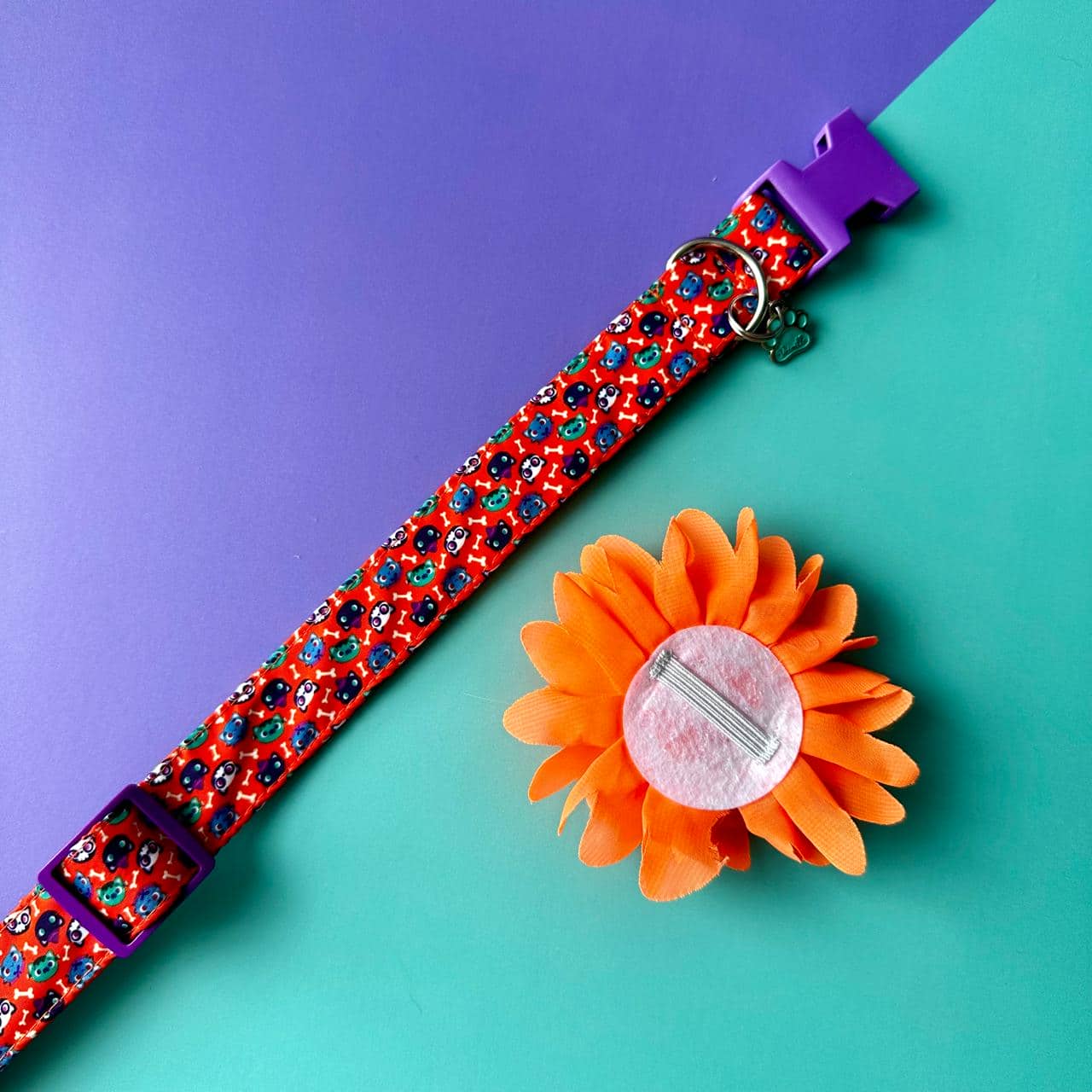 Collar para perros con flor seda Halloween gatuno