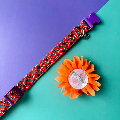 Collar para perros con flor seda Halloween gatuno