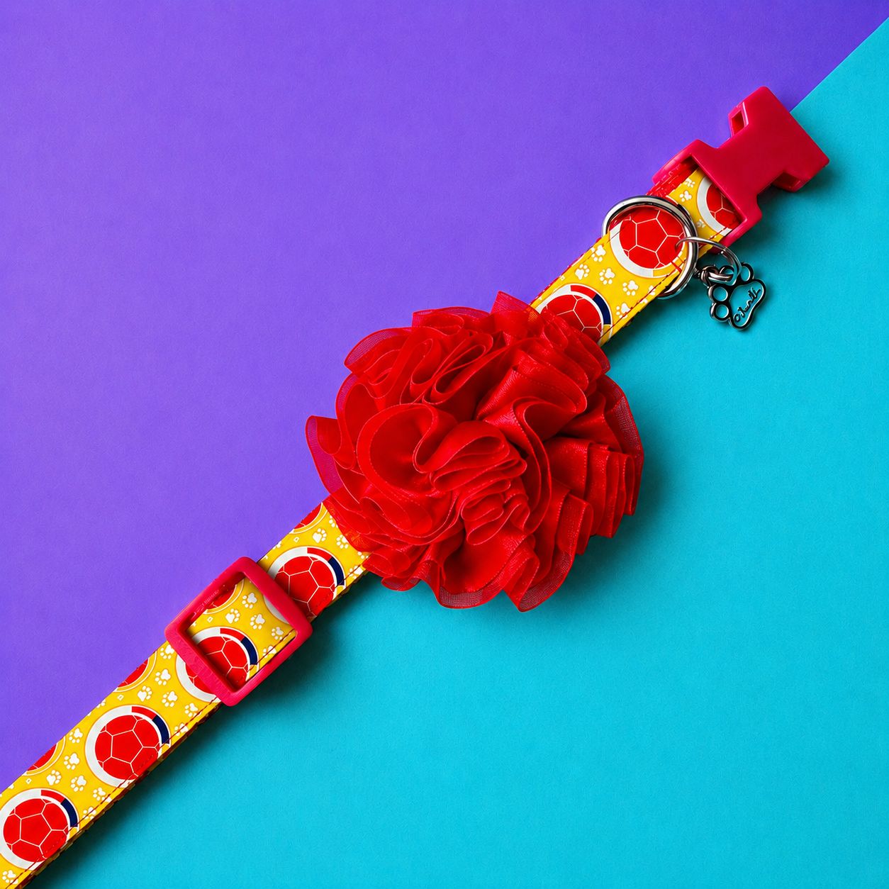 Collar para perros Colombia con flor tul roja 2