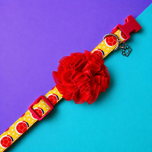 Collar para perros Colombia con flor tul roja 2