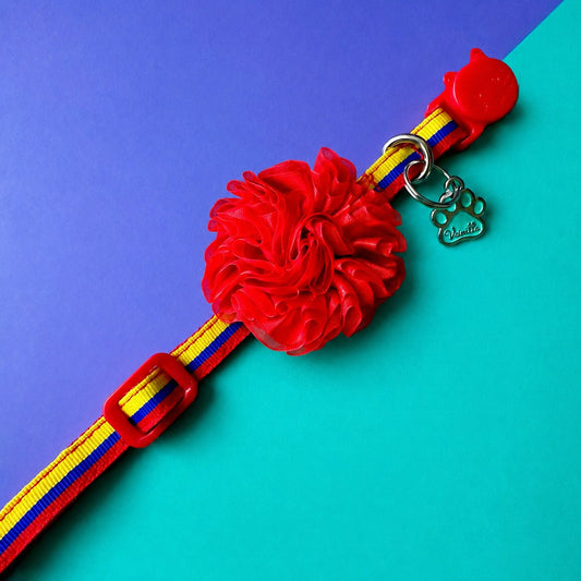 Collar para gatos Colombia con flor tul roja