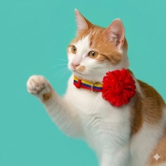 Collar para gatos Colombia con flor tul roja