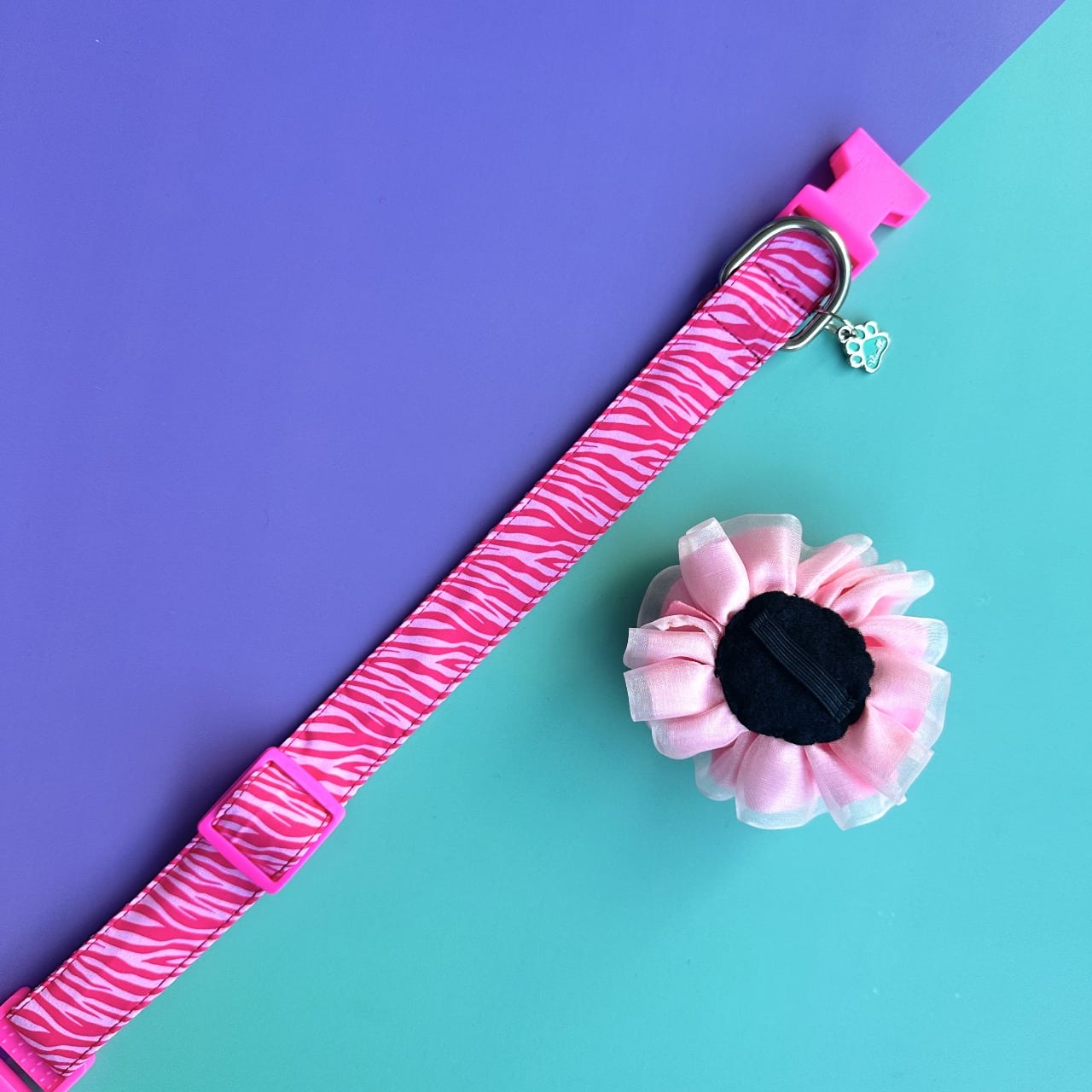 Collar para perros con flor tul rosado - Cebra rosado