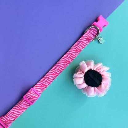 Collar para perros con flor tul rosado - Cebra rosado