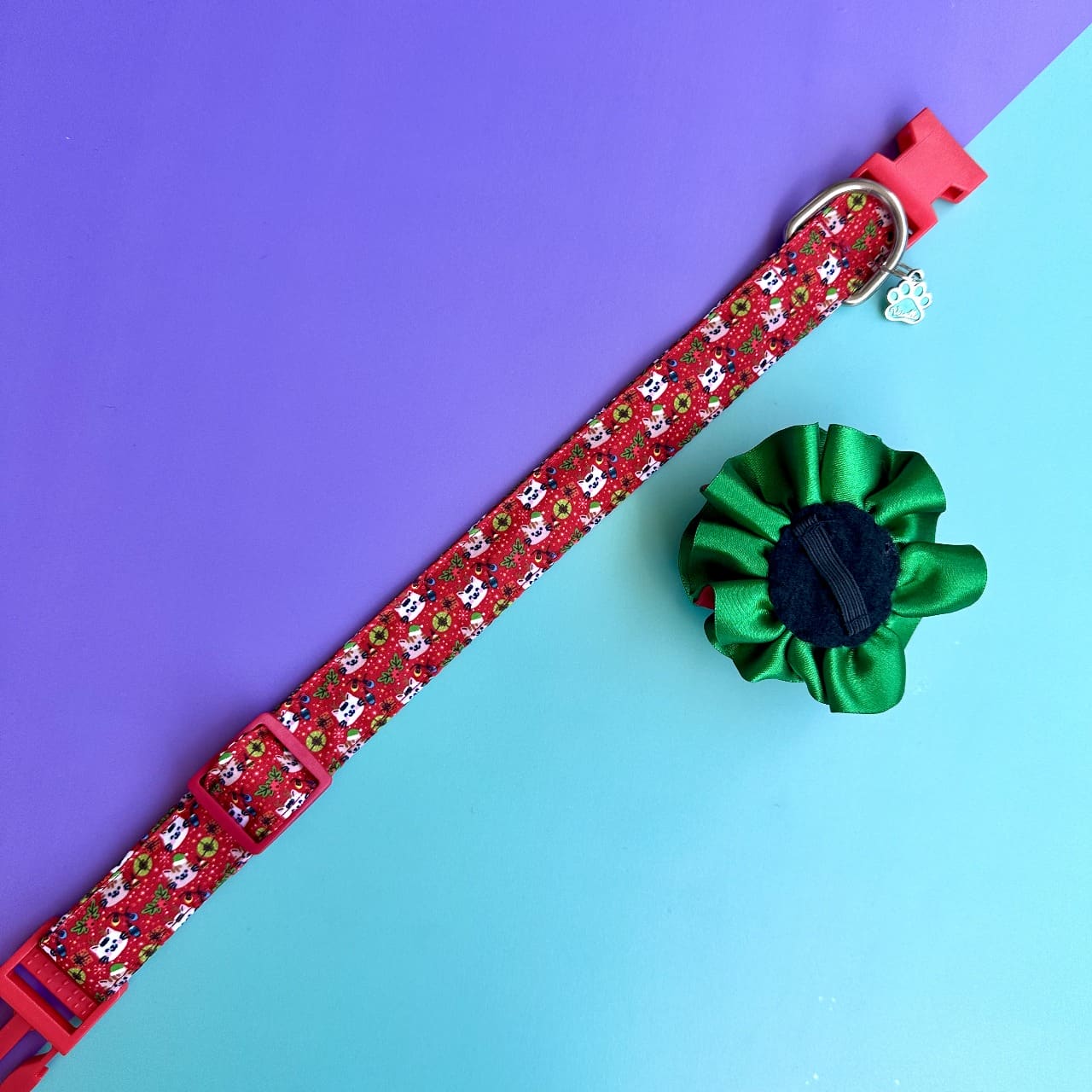Collar para perros con flor bicolor Navidad gatuna
