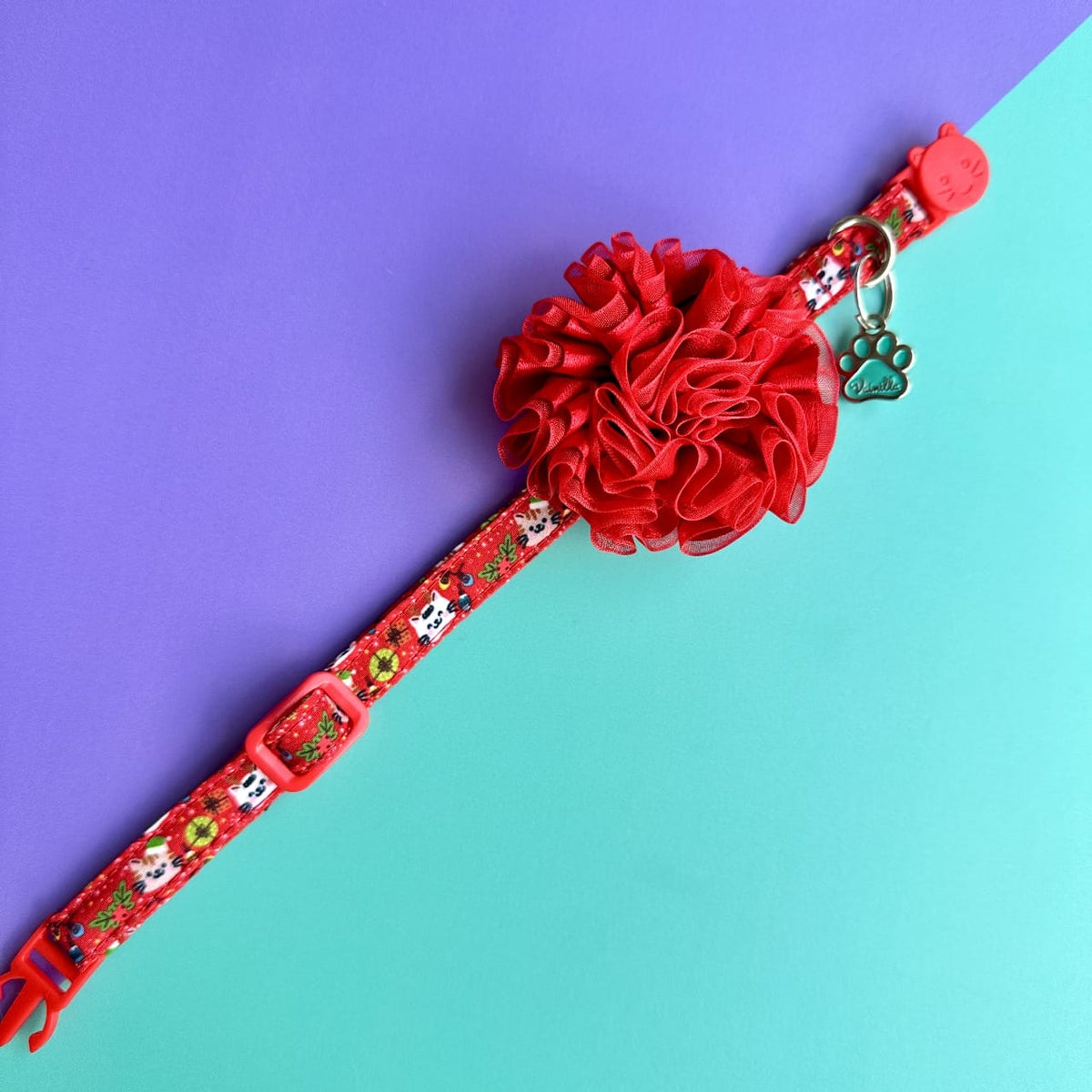 Collar para gatos con flor tul de Navidad gatuna