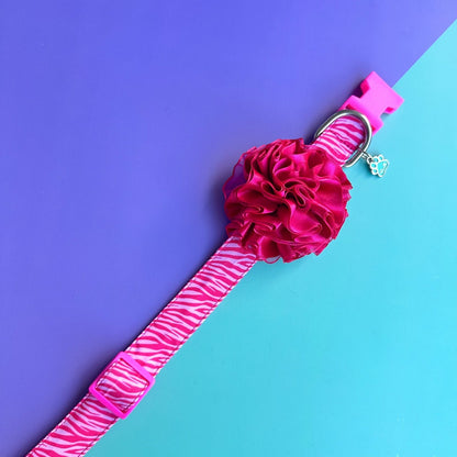 Collar para perros con flor tul fucsia oscuro - Cebra rosado