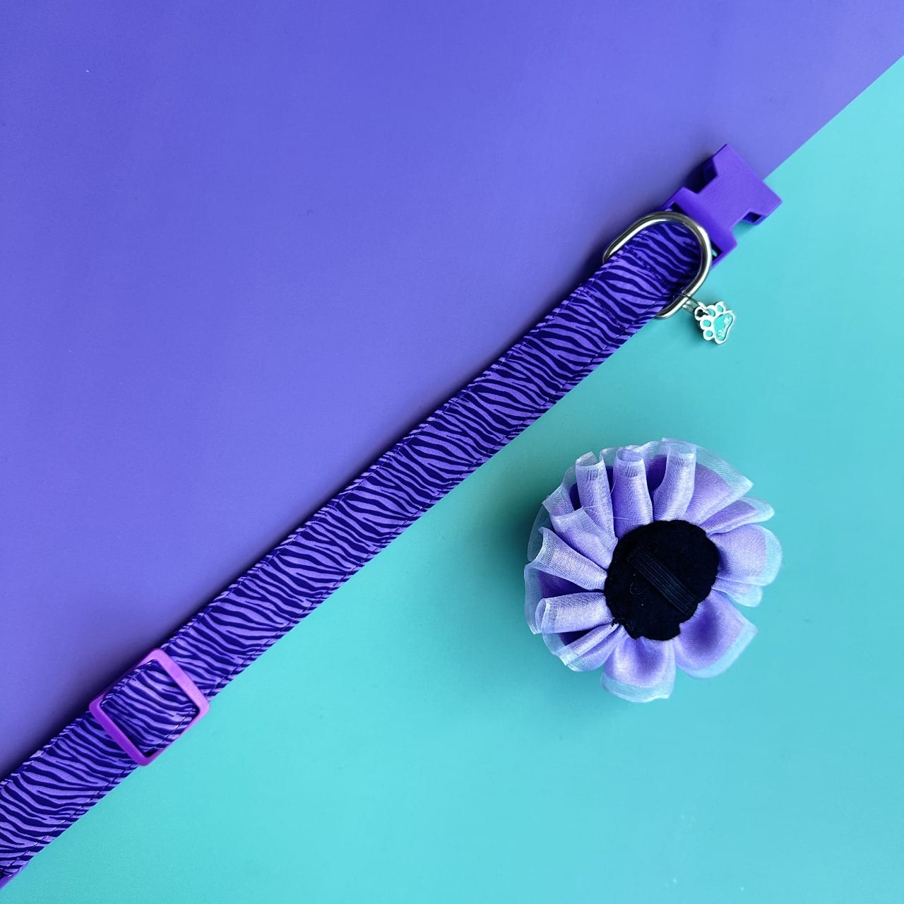 Collar para perros con flor tul lila- Cebra lila (Copia)