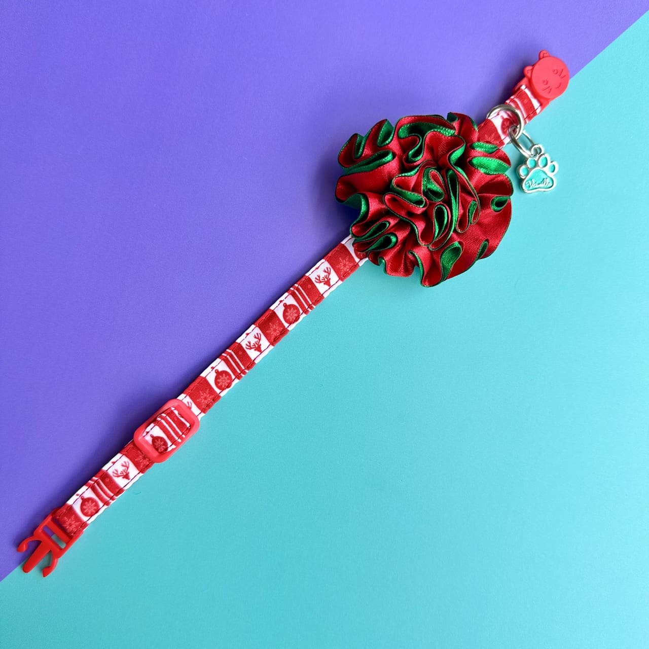 Collar para gatos con flor bicolor de Navidad clásica