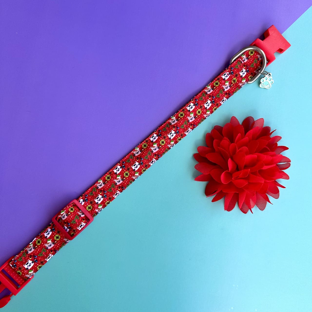 Collar para perros con flor seda de Navidad gatuna