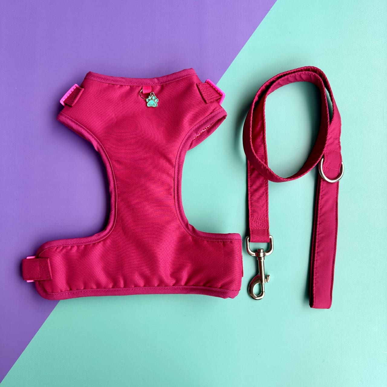 Pechera para perros con correa fucsia