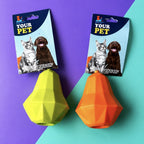 Juguete pera dispensador de premios para perros y gatos en verde y naranja