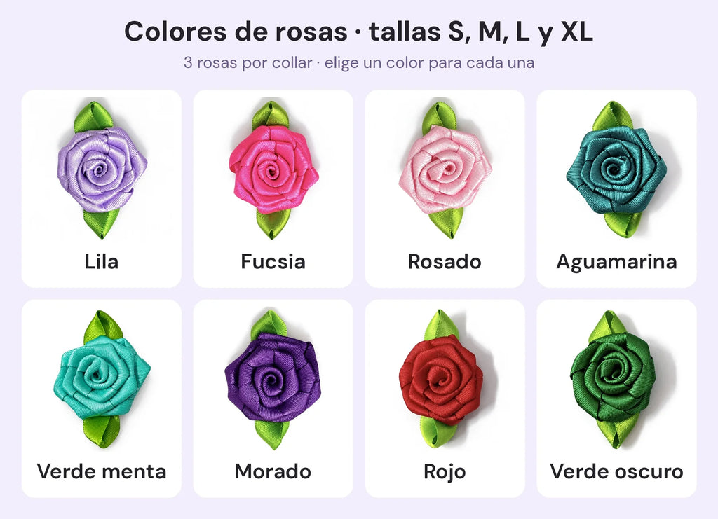 Colores de rosas para collares tallas S, M, L y XL