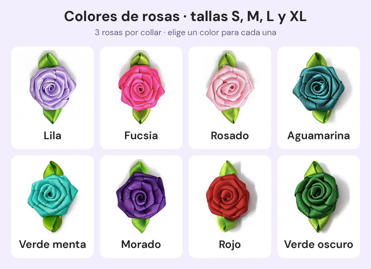 Colores de rosas para collares tallas S, M, L y XL
