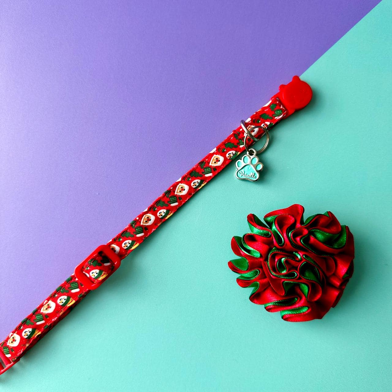 Collar para gatos con flor bicolor de Navidad Papá Noél