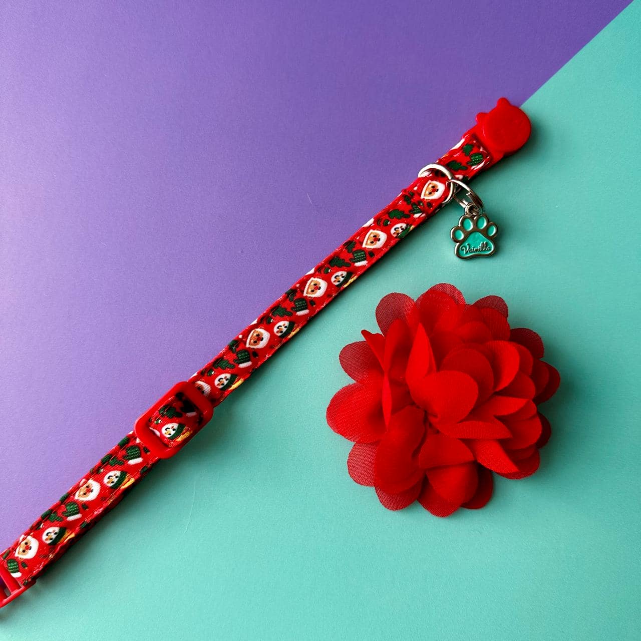 Collar para gatos con flor seda Navidad - Papá Noél