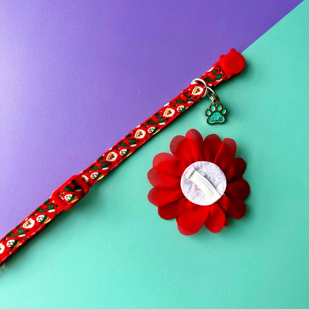 Collar para gatos con flor seda Navidad - Papá Noél