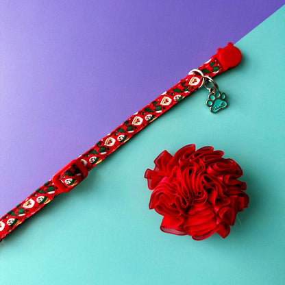 Collar para gatos con flor tul de Navidad Papá Noél