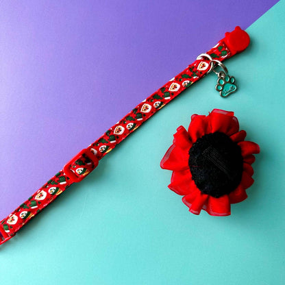 Collar para gatos con flor tul de Navidad Papá Noél