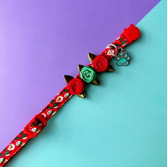 Collar para gatos con rosas Navidad Papá Noél
