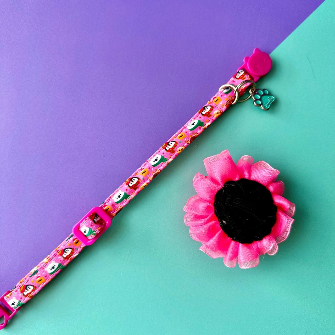 Collar para gatos con flor tul de Navidad Magia Polar rosa