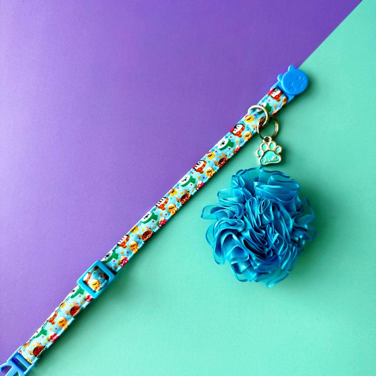 Collar para gatos con flor tul de Navidad Magia Polar azul