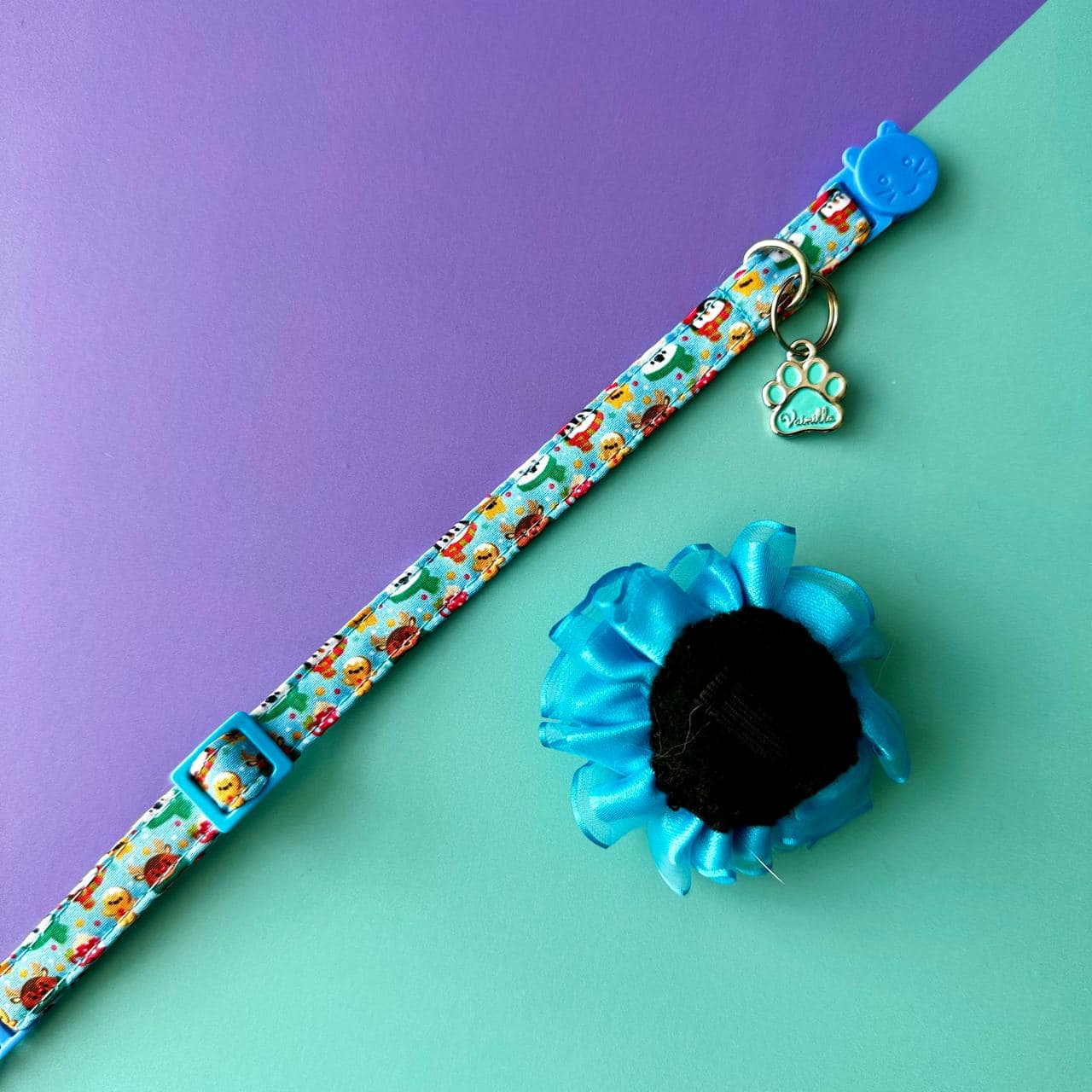 Collar para gatos con flor tul de Navidad Magia Polar azul