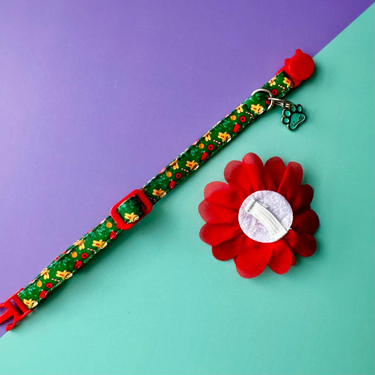 Collar para gatos con flor seda Navidad - Galletas