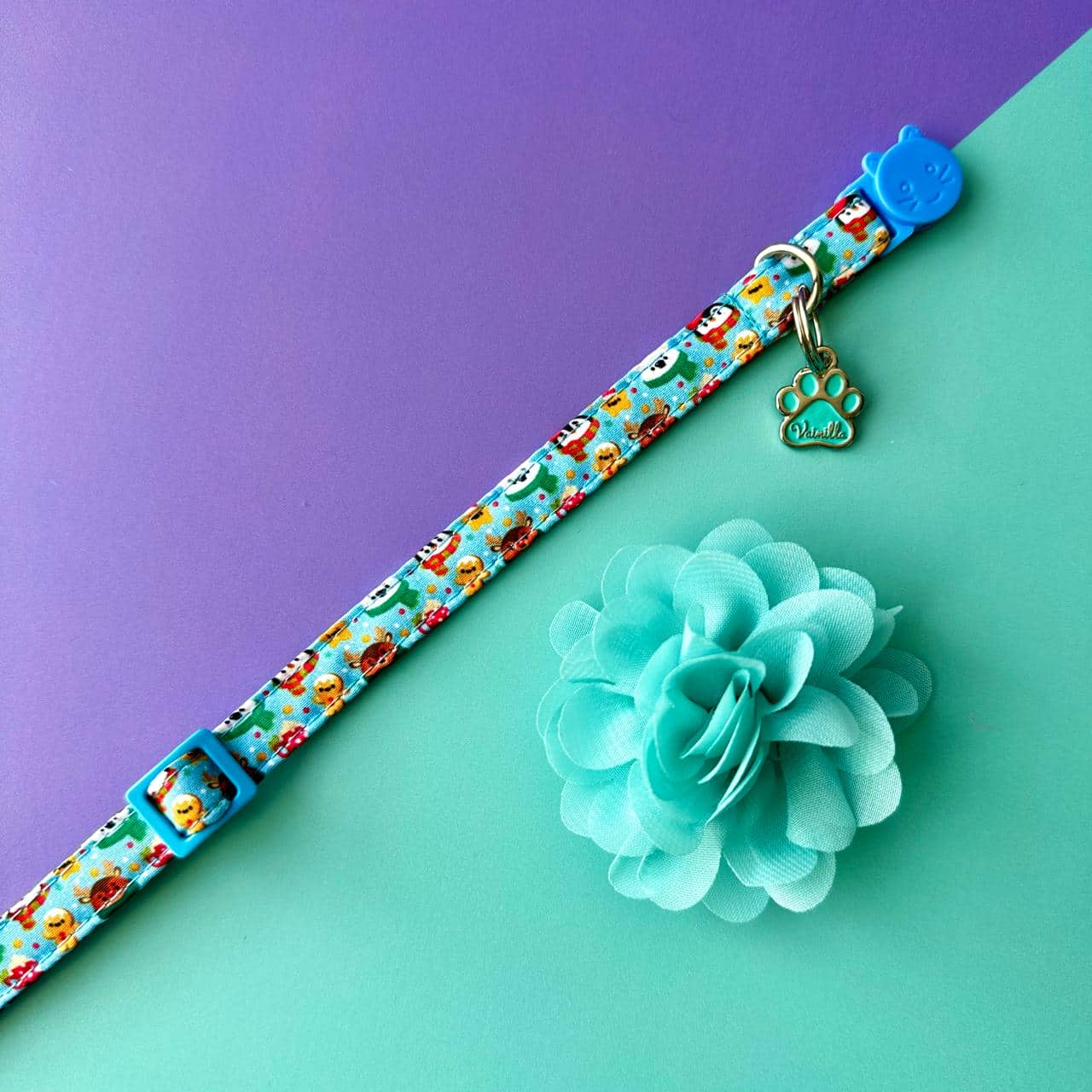 Collar para gatos con flor seda Navidad - Magia polar azul