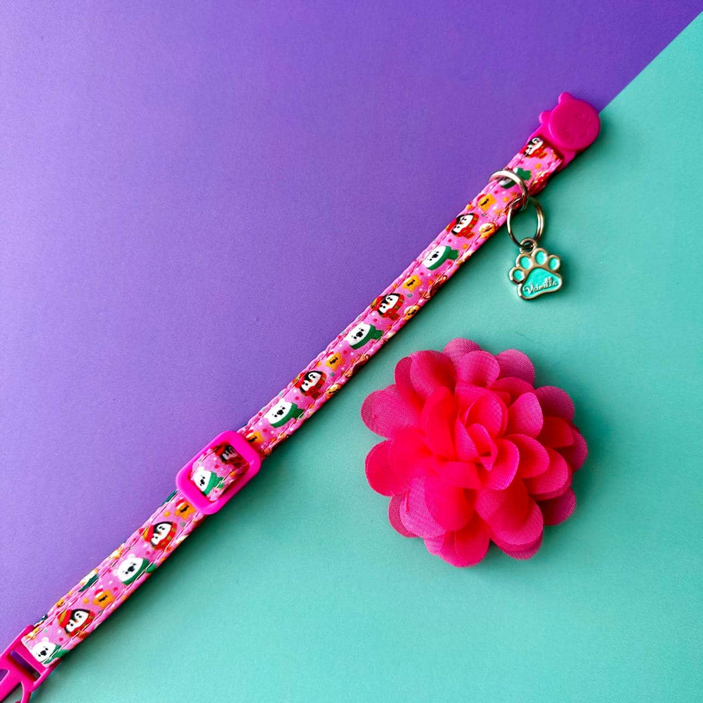 Collar para gatos con flor seda Navidad - Magia polar rosa
