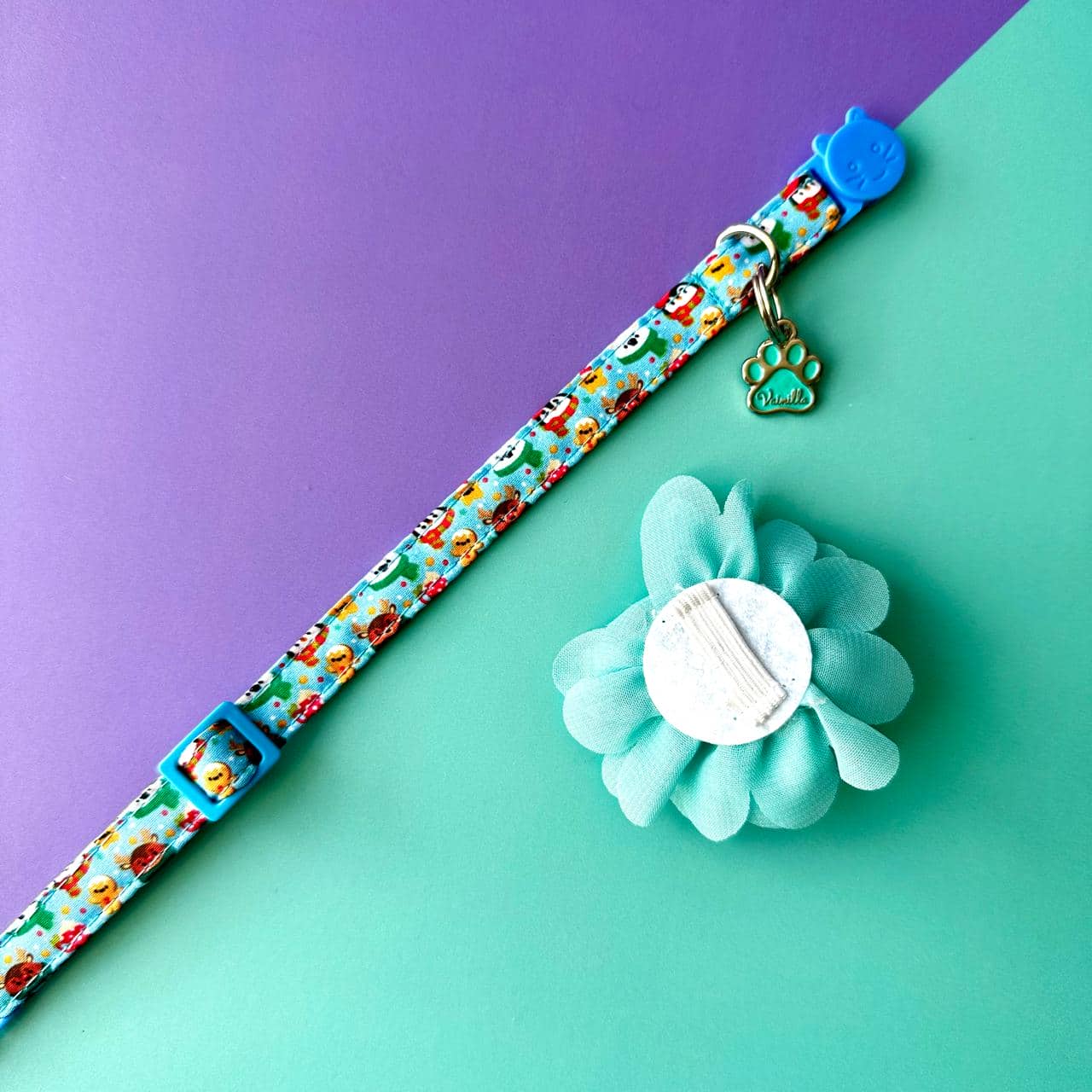Collar para gatos con flor seda Navidad - Magia polar azul