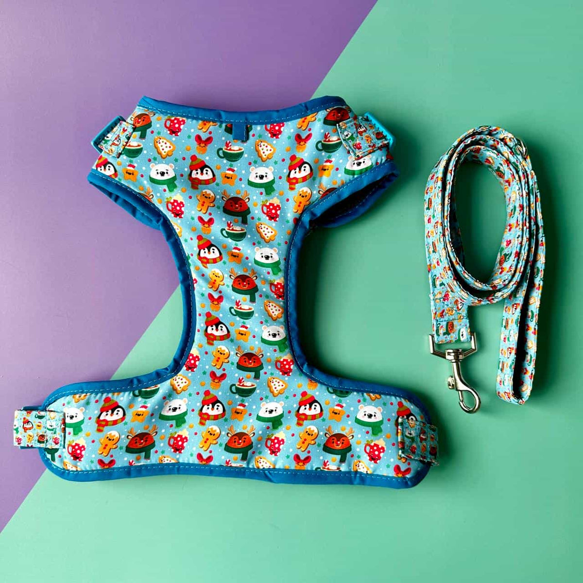 Pechera para perros con correa de Navidad Magia Polar azul