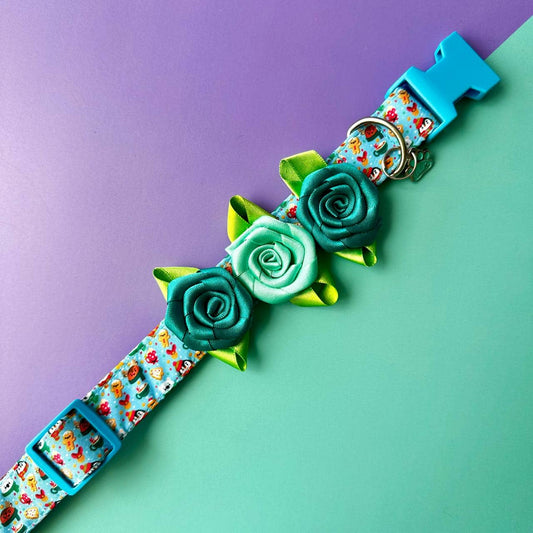 Collar para perros con rosas de Navidad Magia Polar azul