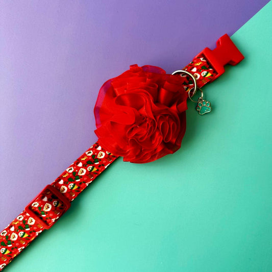 Collar para perros con flor tul Navidad Papá Noél