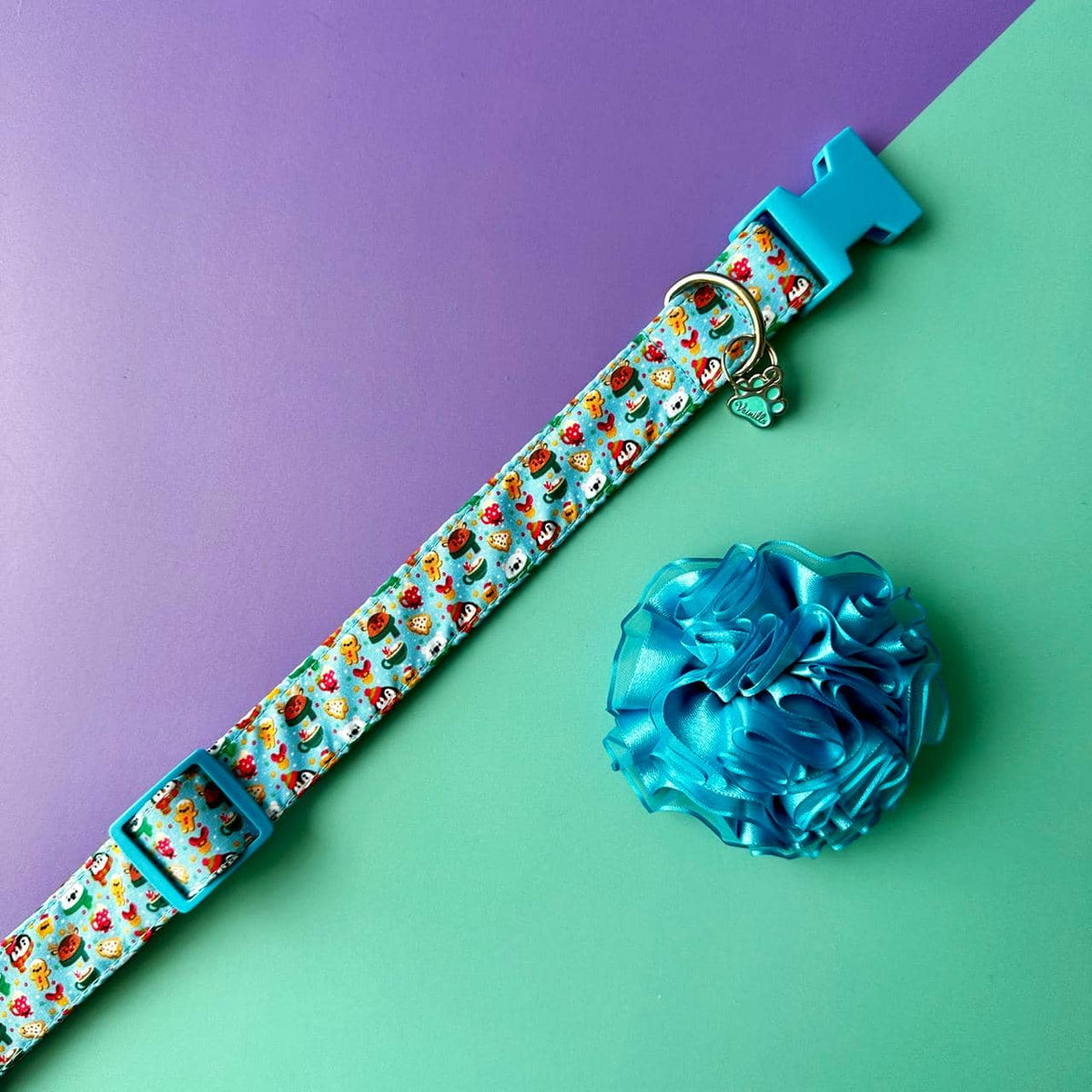 Collar para perros con flor tul Navidad Magia Polar azul
