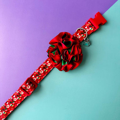 Collar para perros con flor bicolor Navidad - Papá Noél