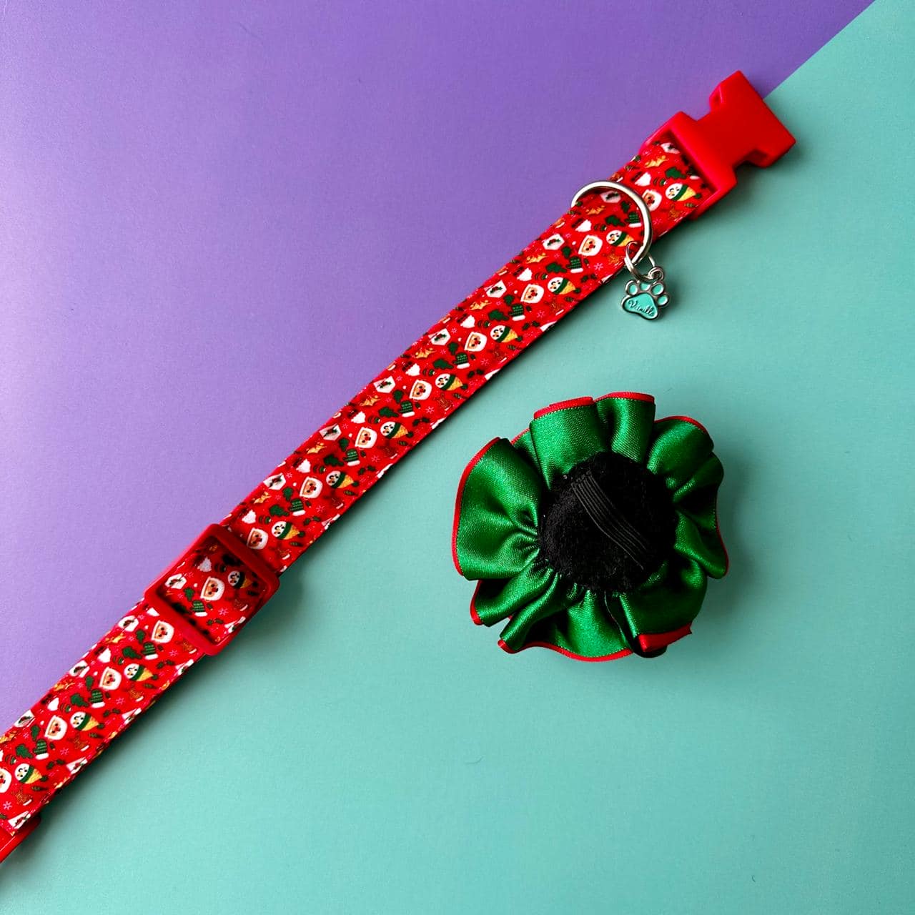 Collar para perros con flor bicolor Navidad - Papá Noél