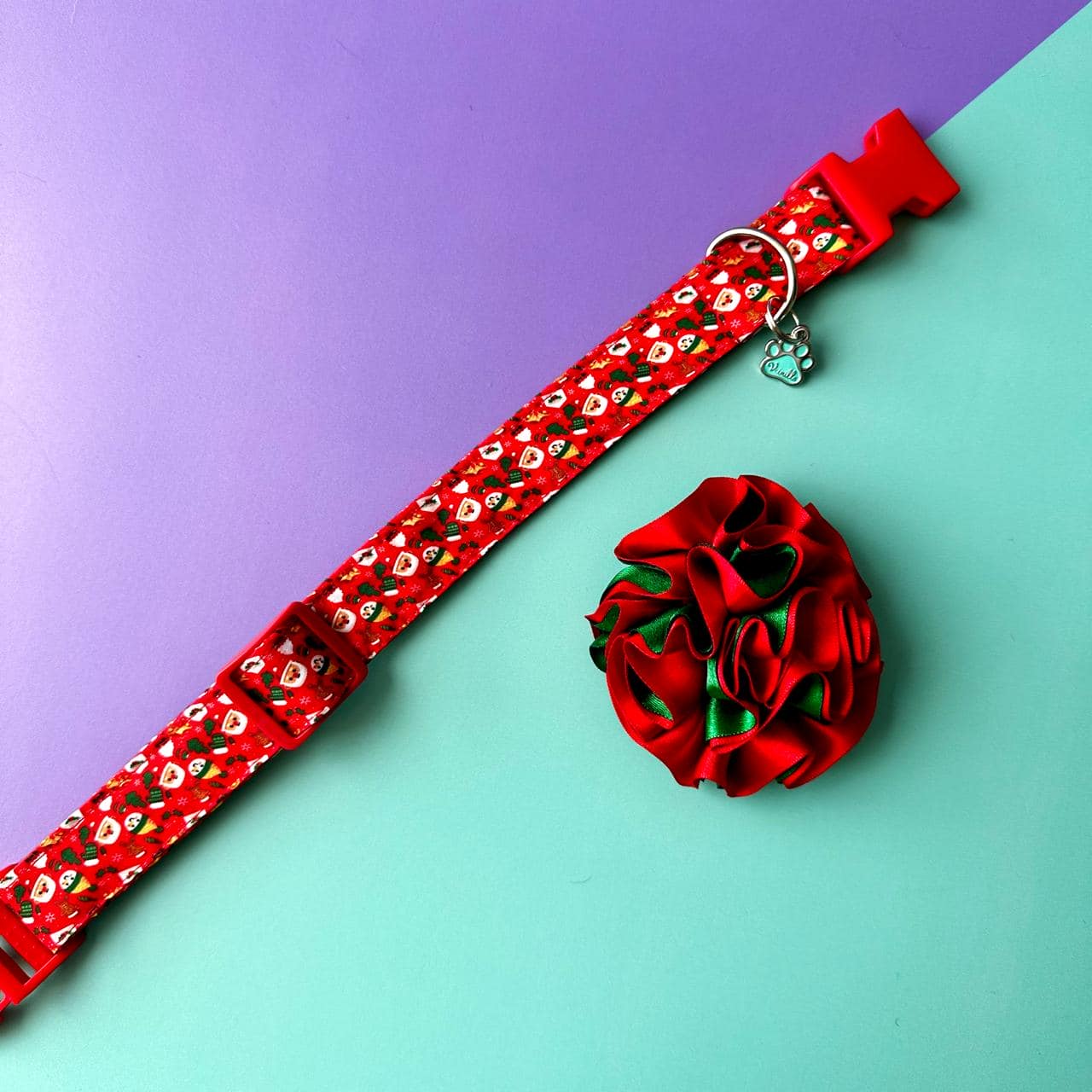Collar para perros con flor bicolor Navidad - Papá Noél