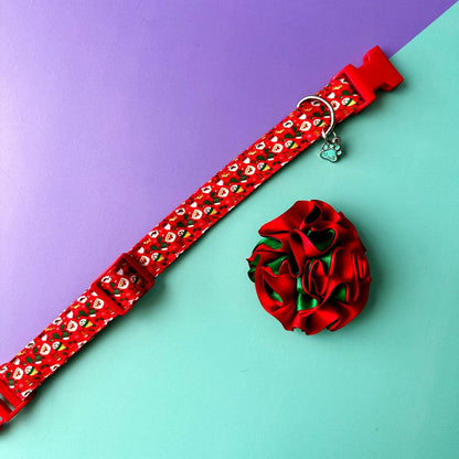 Collar para perros con flor bicolor Navidad - Papá Noél