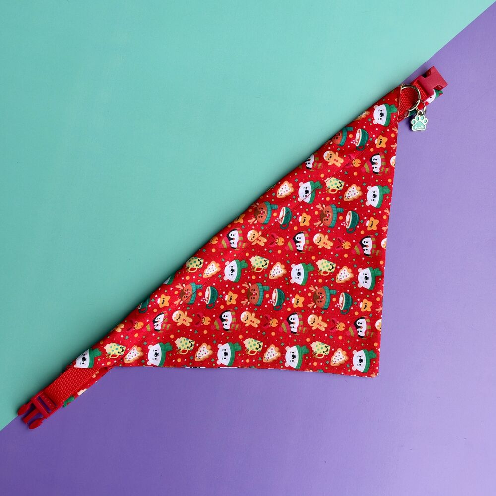 Pañoleta navideña Magia Polar Roja para perros con collar graduable