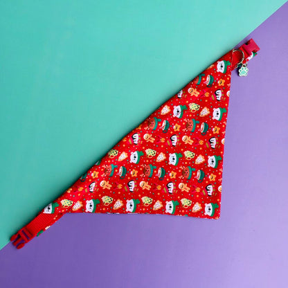 Pañoleta navideña Magia Polar Roja para perros con collar graduable