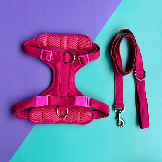 Pechera para perros antitirones fucsia con correa