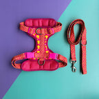 Pechera para perros antitirones patos fucsia con correa