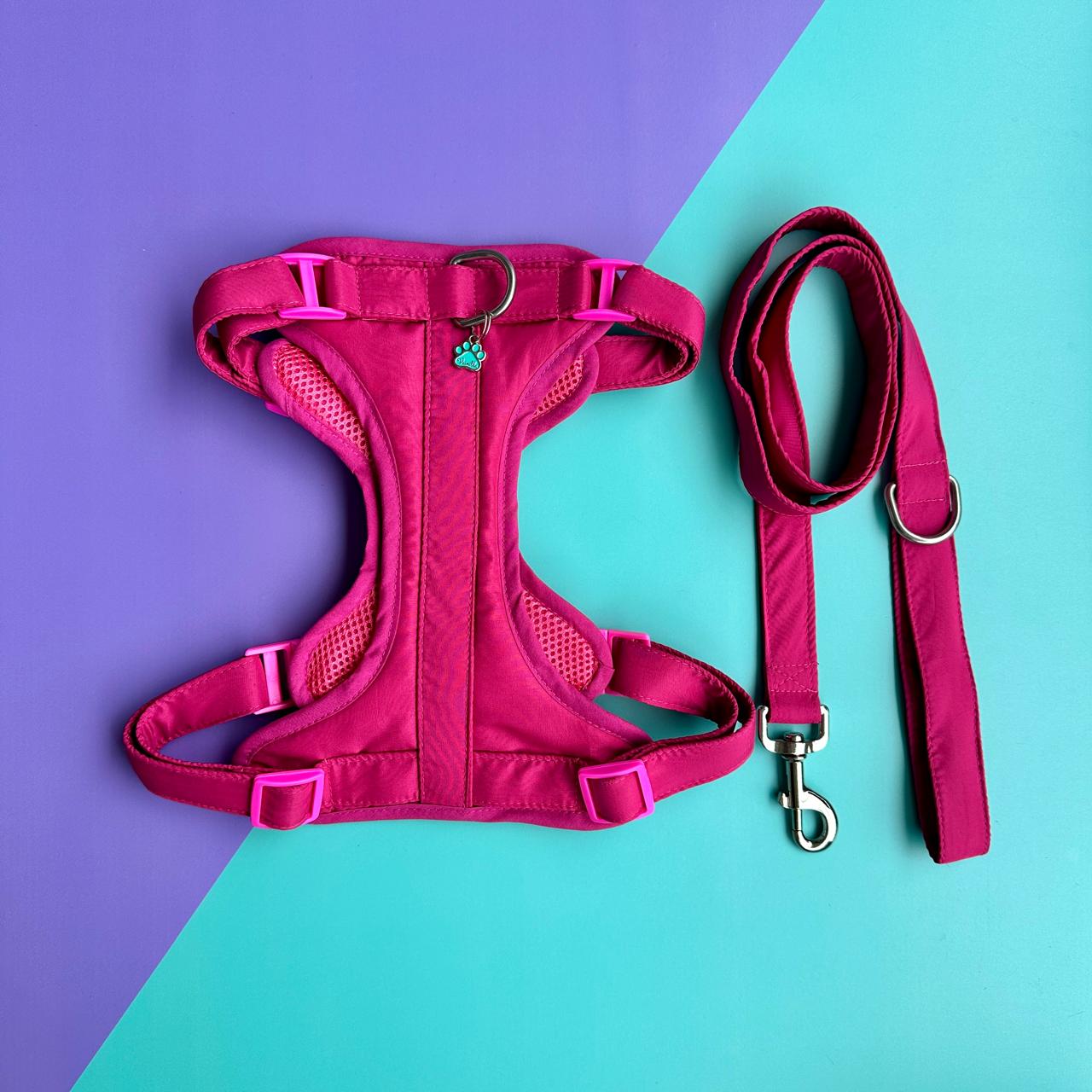 Pechera para perros antitirones fucsia con correa