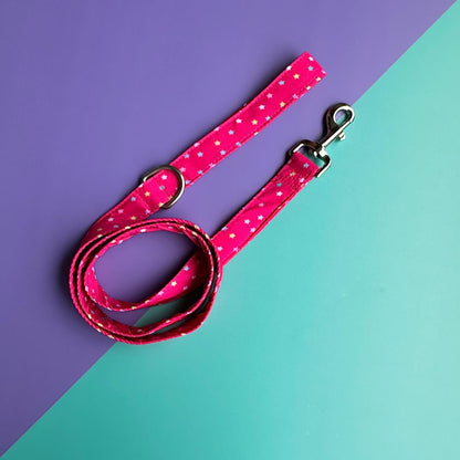 Pechera para perros antitirones estrellas fucsia con correa
